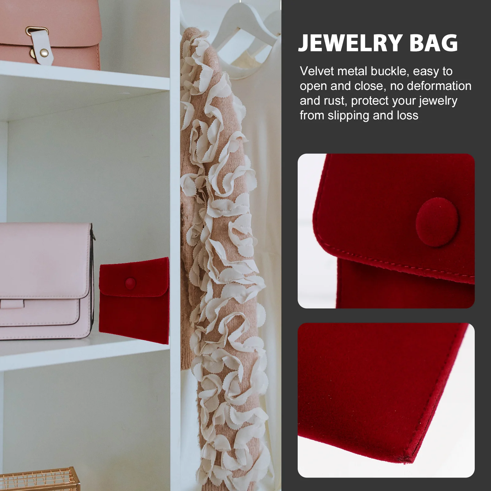 

6Pcs Jewelry Pouch Bag Premium Lint Material Snap Button Closure Wear-Resistant Travel Watch Pouch for Necklace Ring Earring