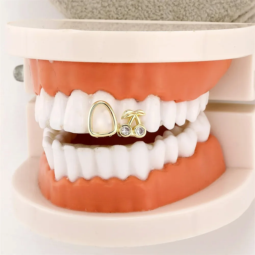 Bestselling Cherry Red Iced Out Hip Hop Grillz for Men Women, Luxury Hollow Gold Teeth Caps, Trendy Streetwear Jewelry
