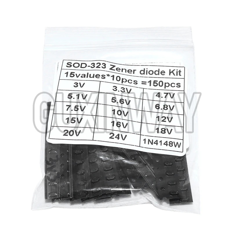 ชุดไดโอดซีเนอร์ 150 ชิ้น 15 ค่า รุ่น SOD-123 1206 SOD-323 0.5W ไดโอดซีเนอร์แบบ SMD บรรจุ 15 ค่า * 10 ชิ้น 3V 3.3V 4.7V 5.1V 5.6V 7.5V