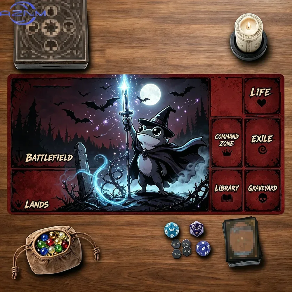 Dark Witch Frog Full Moon Bat MTG Playmat With All Game Zones Non-Slip Stitched Edge  Commander TCG Tapete Magic MTG