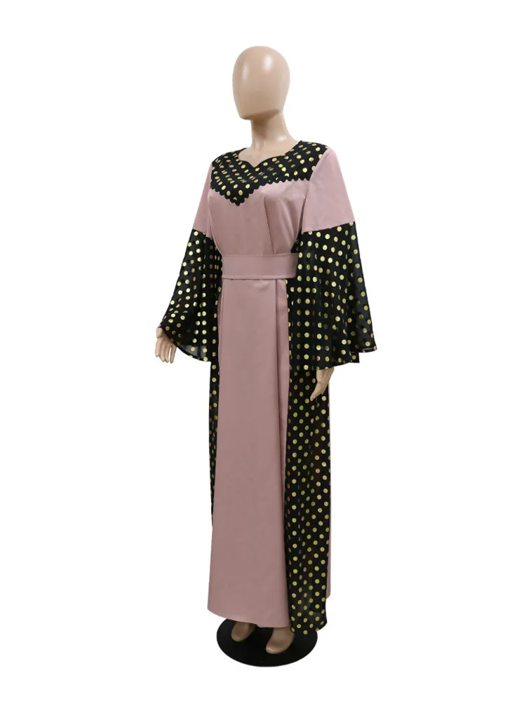 Moroccan Abaya Muslim Dresses Women Clothing Flare Sleeve Dubai Arab Vestidos Kaftan Gown Robe Musulman Long Dress Polka Dot