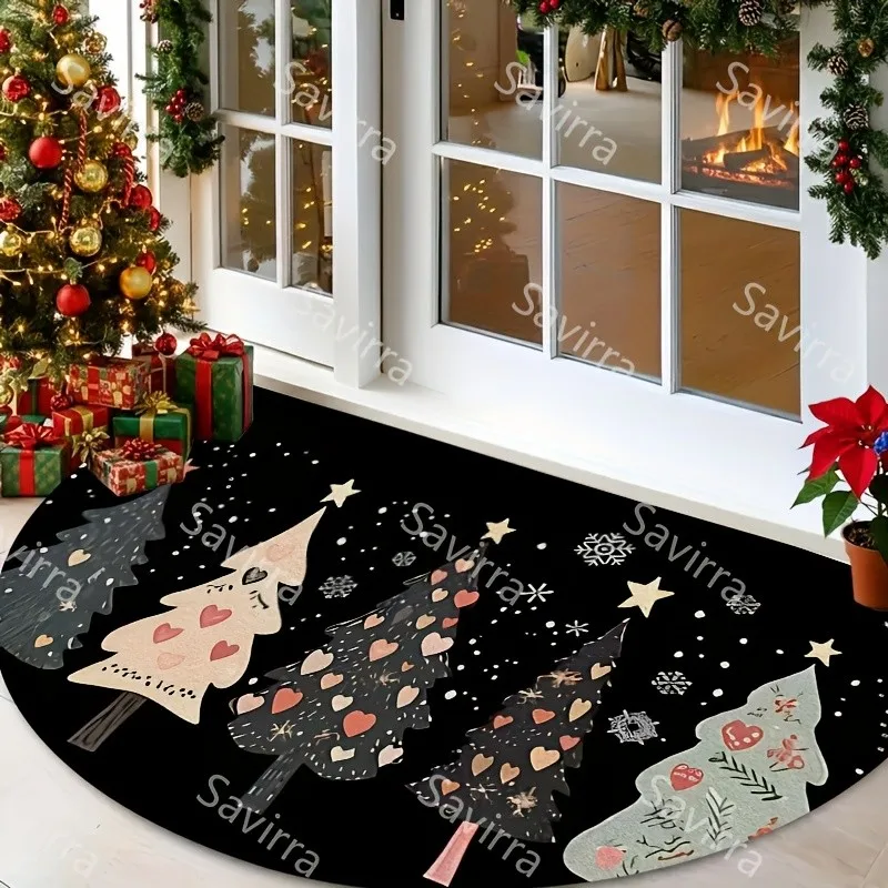 Abstract Christmas Trees Semi Circle Doormat Modern Plaid Welcome Mat
