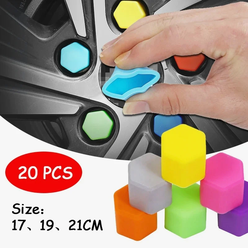 20Pcs Dustproof Silicone Wheel Screw Nut Covers, 17/19/21mm Multi Color Hub Caps, Universal Protector for Car Tire Wheels