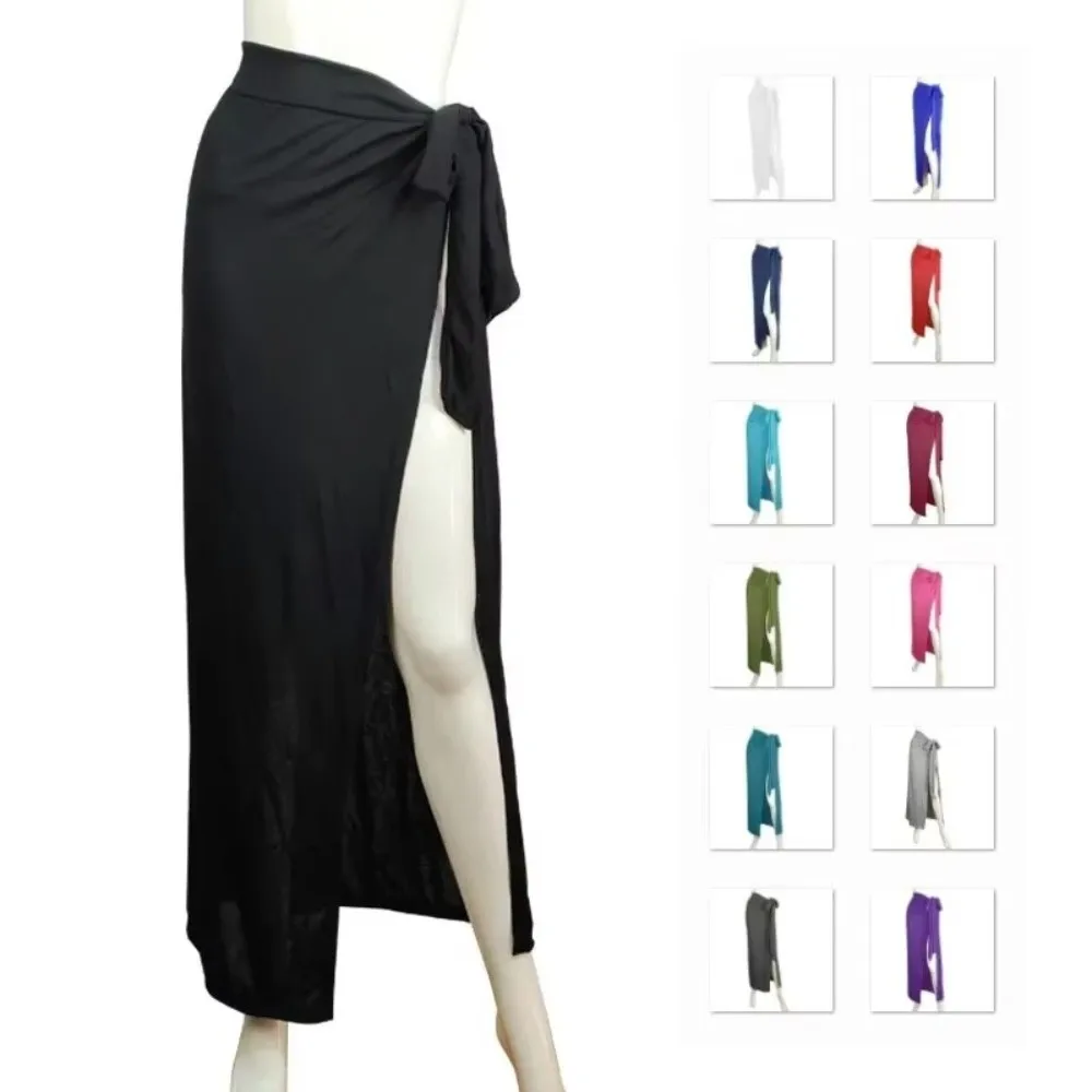 

Sexy Solid Color Beach Skirt High Split High Waist Wrap Skirt Breathable Long Skirt Beach Vacation Women Wear