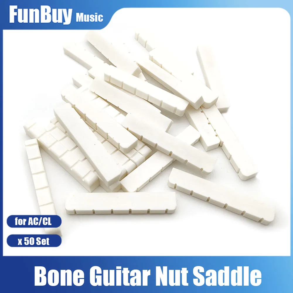 

50set 6 String Classical Guitar Acoustic Guitar Bone Bridge Saddle and Nut Guitar Accessories