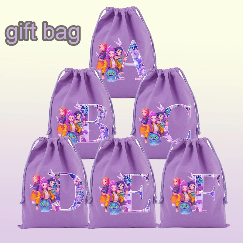 

Kpop Demon Hunters purple Gift Bags letters Drawstring Pouch Gifts Box Packaging Bags candy Jewelry Display Xmas birthday Sack