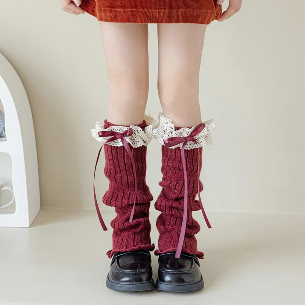 

Fashion Harajuku Bow Ribbon Leg Warmers Solid Color Long Stockings Lolita Knitted Socks Kawaii Sweet Knitted Foot Cover Lady