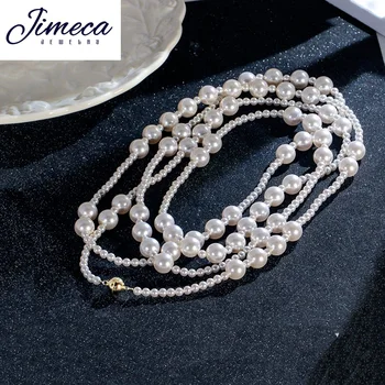 1.6m long women's pearl necklace with silver clasp, ready-made shell pearl round bead chain, various ways of wearing jewelry