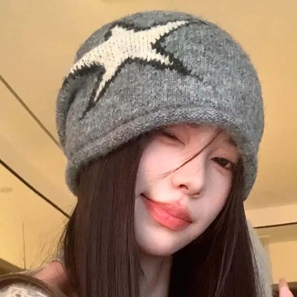 

Fashion Elastic Star Knitted Hat Streetwear Korean Style Y2K Pullover Cap Hip-hop Headgear Brimless Beanie Cap Warmer