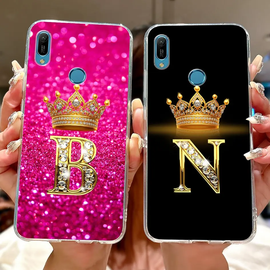 For Huawei Y6 2019 Case MRD-LX1 Cover Luxury A Z Letters Crown Soft Silicone Phone Case For Huawei Y6s Y6 Pro 2019 JAT-L41 Cover