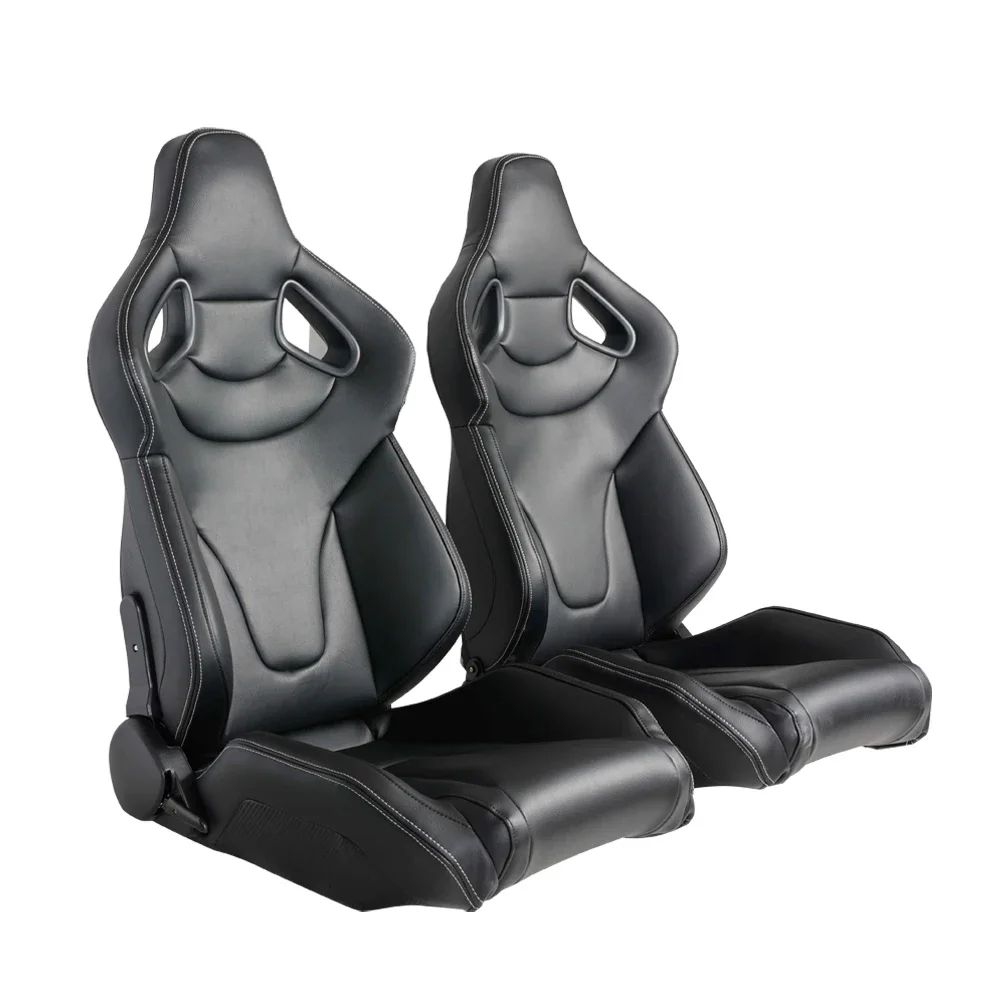 1 Pair Adjustable Sport Car Bucket Seat Black PVC Racing Seats