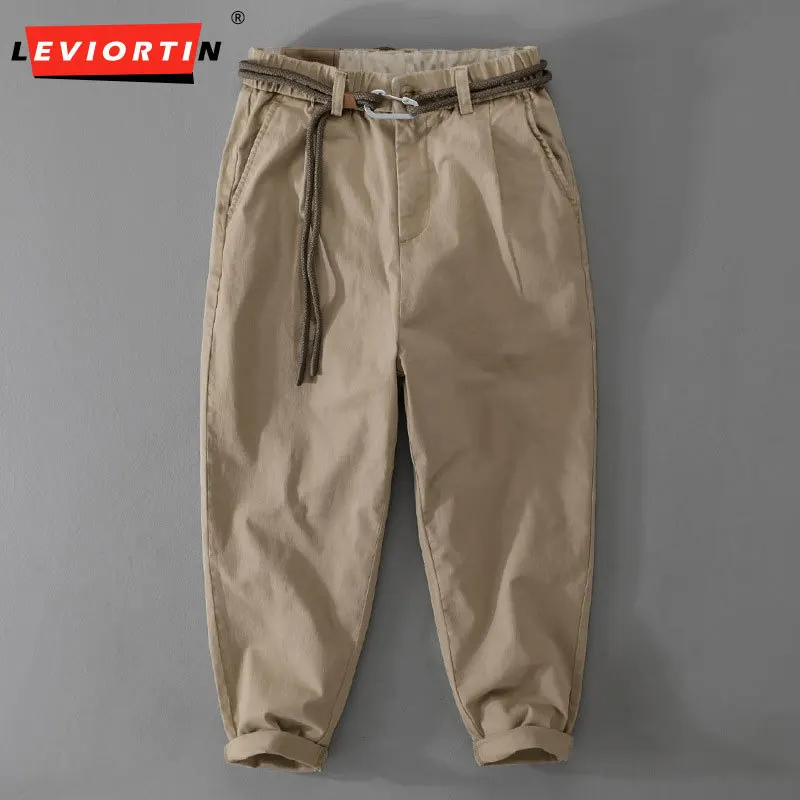 Autumn /Winter Men's Japanese Versatile Loose Casual Individual Nature Rope Buckle with Design Loose and Simple workwear Pants