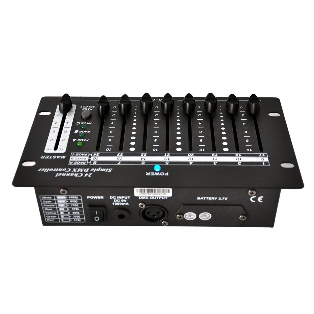 Gigertop TP-D1345 24 Channel simple DMX Console Chargeable Lithium Battery 3 Pin Xlr Output Power Failure Memory CE ROHS