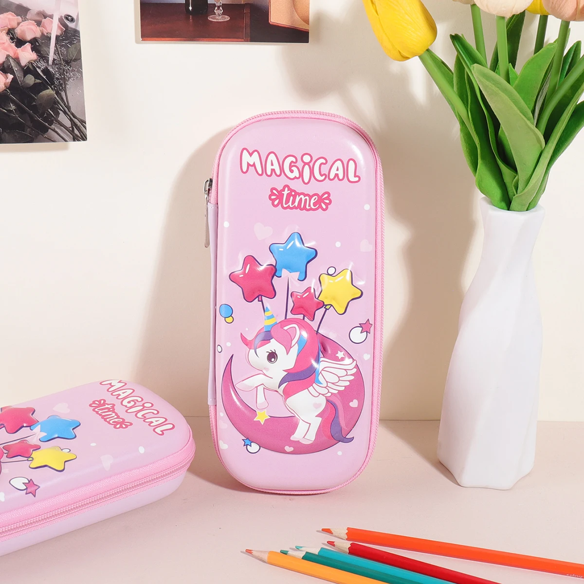 Einhorn-Federmäppchen, 3D-Design mit rosa Mond, große Kapazität, niedlicher Stifthalter für Schule, Bürobedarf, Schreibwaren-Geschenk für Mädchen