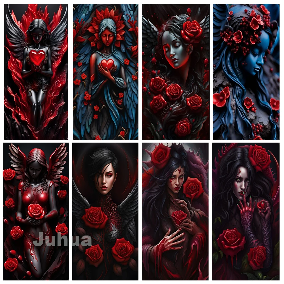 Red Rose Sexy Fairy Full Square Round Diamond Painting Sale Gothic Girl 5d DIY Diamond Embroidery Mosaic Cross Stitch Home Decor