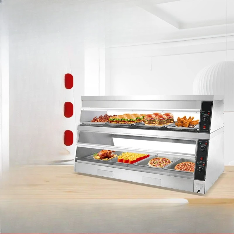 Commercial constant temperature heating display cabinet, desktop stainless steel cooked food insulation cabinet