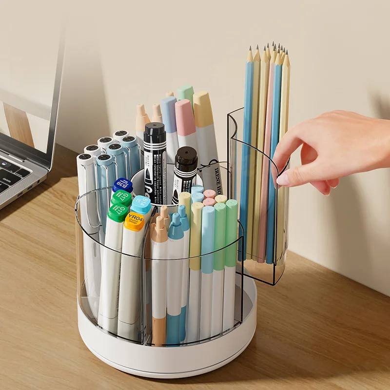 1PC 6 compartments rotating pen holder makeup brush organiser desktop stationery cosmetic storage box