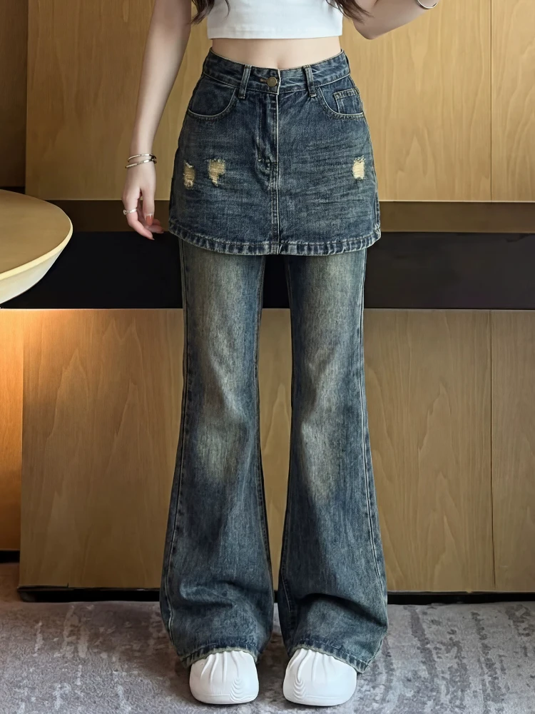 

Slimming High Waist Distressed Denim Micro Flared Pants Women's Summer 2026 New Style Hot Girl Casual Jeans