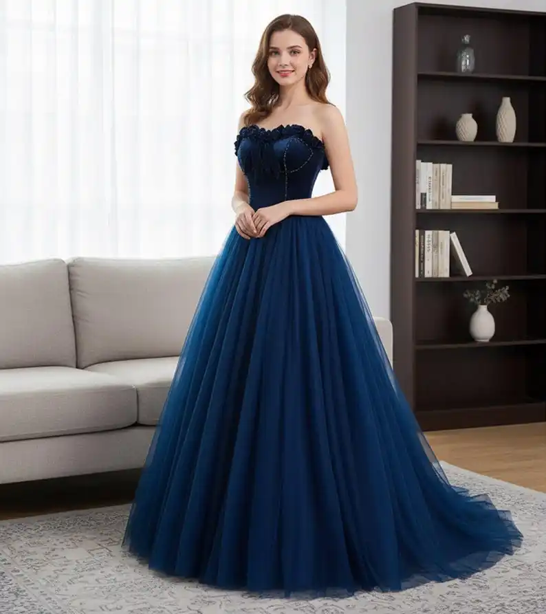 فستان حفلة موسيقية عالي الجودة على شكل حرف a باللون الأزرق، فستان كوكتيل، فساتين حفلات التخرج وأعياد الميلاد المسائية وأعياد الميلاد، فساتين حفلات خيالية #3