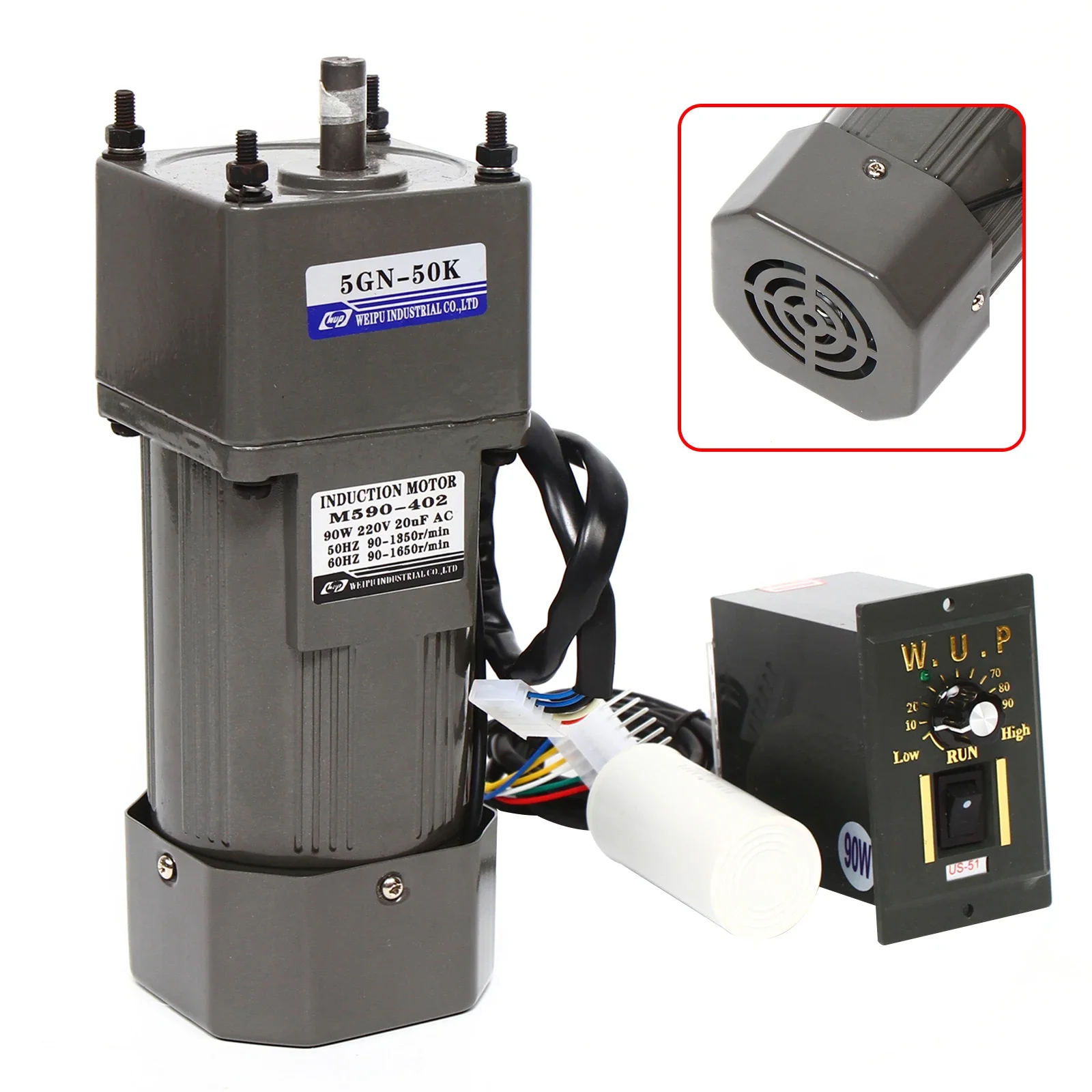 Motor mit variabler Drehzahl, 90W, 50K, AC-Getriebemotor, 21Nm Drehmoment, mit Drehzahlregler, Vorwärts/Rückwärts, kompakt, langlebig, 220V, für Industrieausrüstung – Detail 1