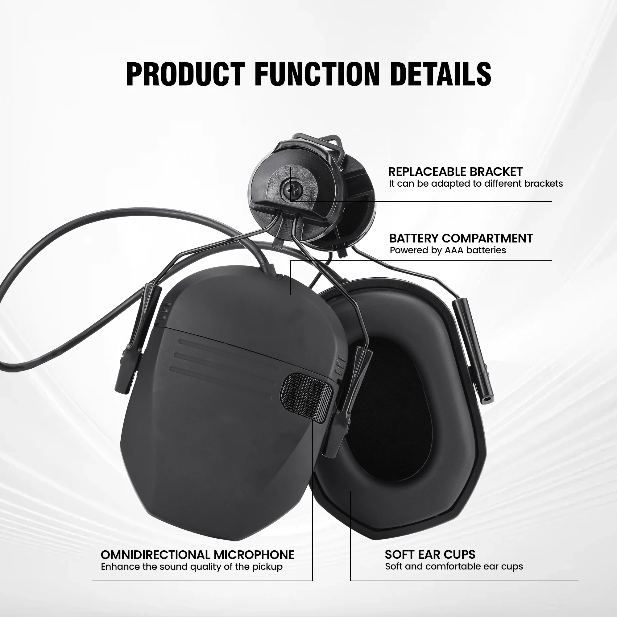 ARC Rail Helmet Mounted Tactical Headset Electronic Hearing Protection Professional Hunting Shooting Active Noise Reduction