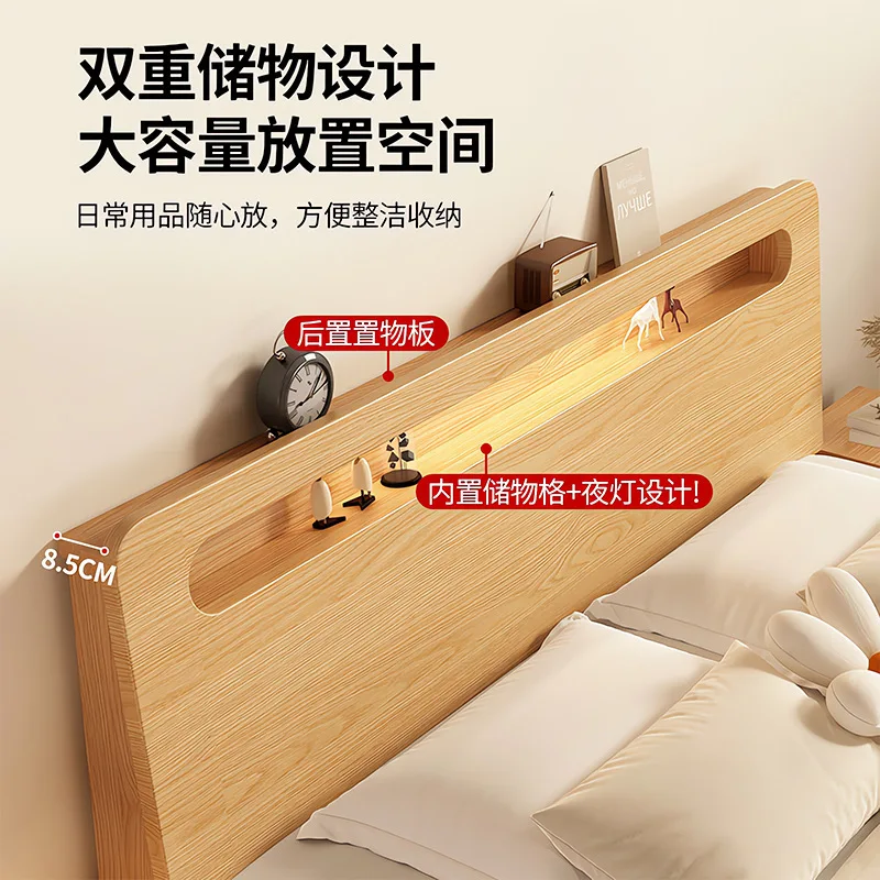 Solid wood bed 1.5 meters household double bed 1.8 master bedroom adult rental room single bed rack