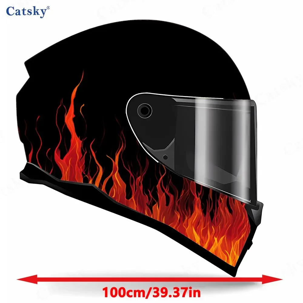 Dynamic Orange-Red Flames Helmet Vinyl Wraps, Waterproof Scratch-Resistant Full Face Helmet Decals, Durable PVC Decoration Prote