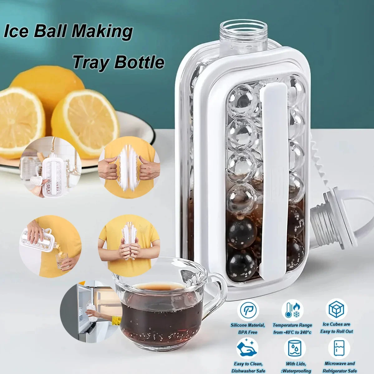 2-in-1 portable ice maker tray, foldable ice hockey puck, whiskey ice cube mold