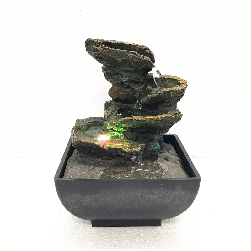 Fontana da tavolo a LED Ciotole fluenti a 5 livelli per interni Decorazione da tavolo a cascata rilassante Decorazione per la casa da meditazione