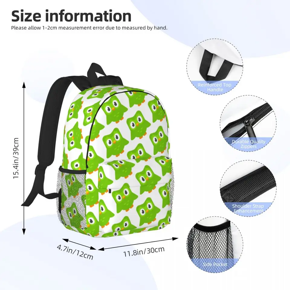 Duolingo Owl Duo Backpacks Boys Girls Bookbag Fashion Children