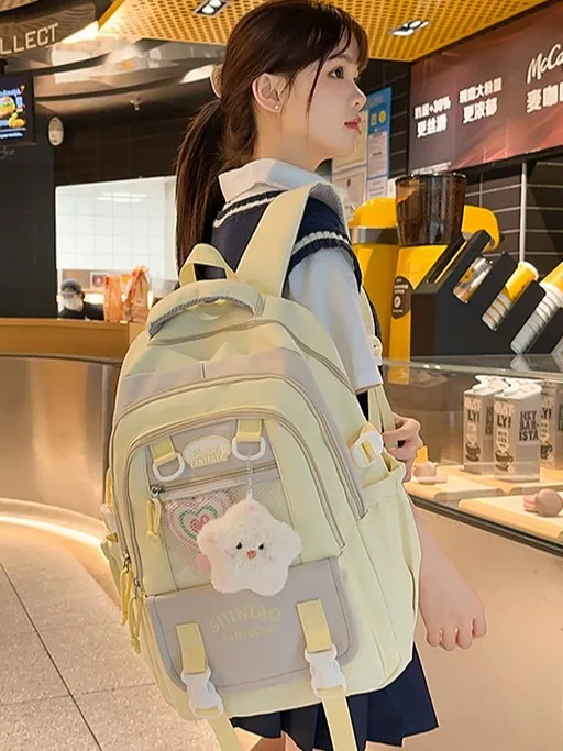 Korean Vintage Color Splicing Backpack Teen Girls Large Capacity Wear Resistant Oxford School Bag Casual Outdoor Travel Backpack
