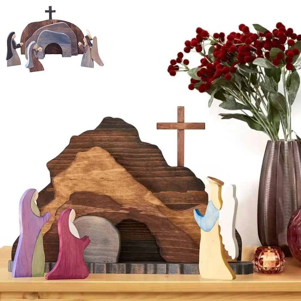 Leeres Grab aus Holz, Osterszene, Dekoration, einfach zu installieren, tragbare Kreuz-leere Grabstatue, wiederverwendbare Ostern-Jesus-Dekoration