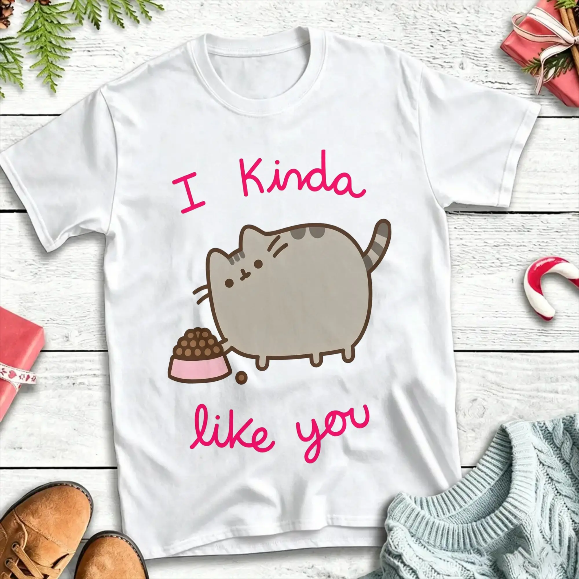 Футболка P-pusheen I Kinda Like You, летние футболки в уличном стиле, хипстерская футболка из чистого хлопка для мужчин, дизайнерские футболки