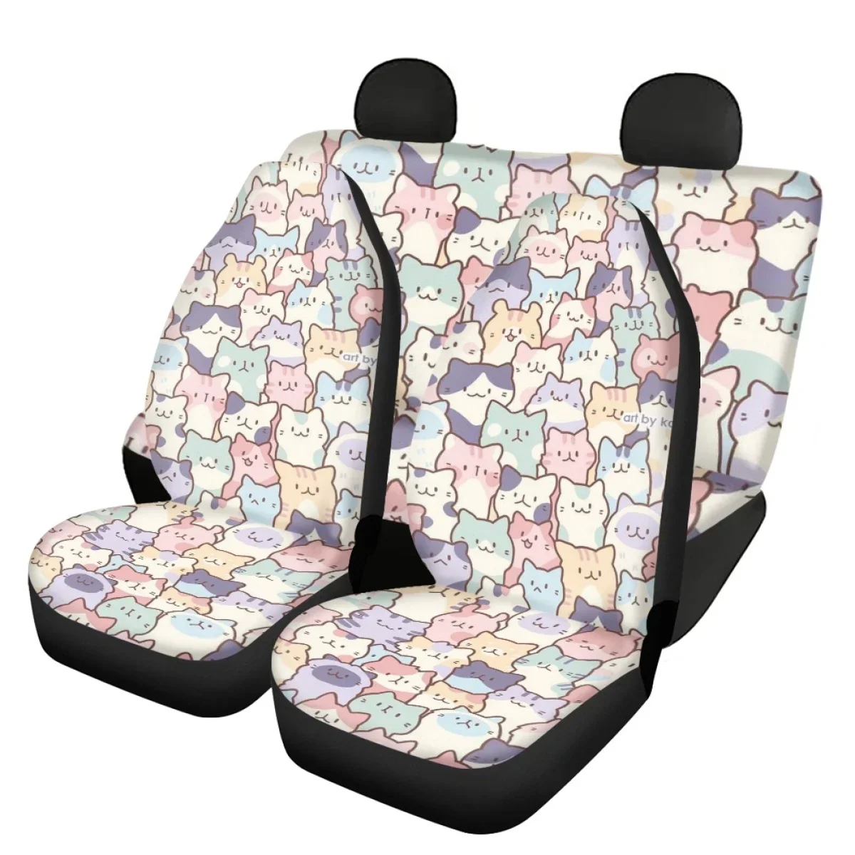 

Car Seat Cover Cat Cute Cartoon Design Front and Back Heavy-Duty Nonslip Vehicle Protector Full Set Seat Covers Car Accessories