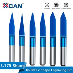 Xcan Pcb Graveren Bit 10-90D V Shap Tip End Mill Tungsten Carbide Pcb 3D Frees Nano Blauw Gecoat Cnc router Bit