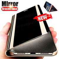 Mirror Flip Phone Case For iPhone 16 15 14 13 12 11 Pro Max Stand Holder Leather Cover For iPhone 16 15 14 Plus XR XS Max Funda