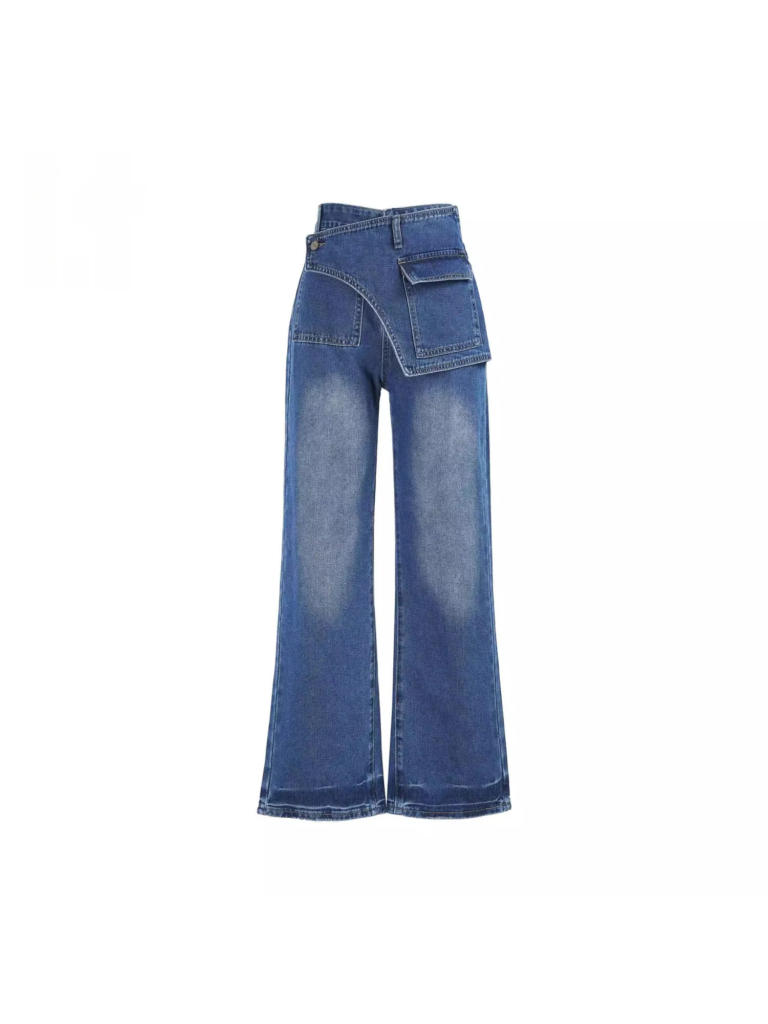 

Casual Loose Wide Leg Straight Jeans Women's Spring Summer New Sle Slimming Loose Feeling Pants American Sle Fake Two-Piece