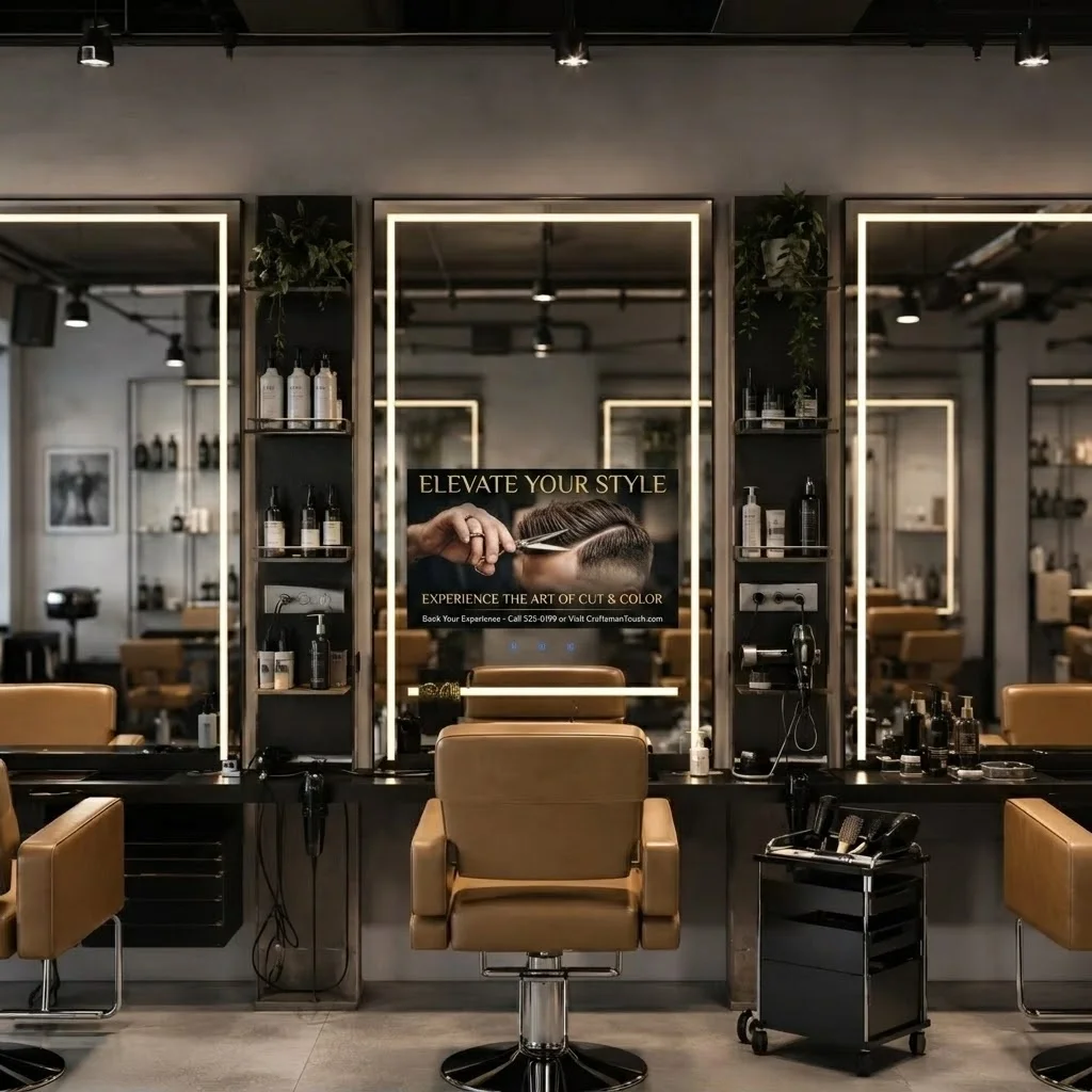 Custom Smart Salon Mirror Built-in Smart Mirror TV, LED Barber Station Hair Salon Styling, SalonWith TV
