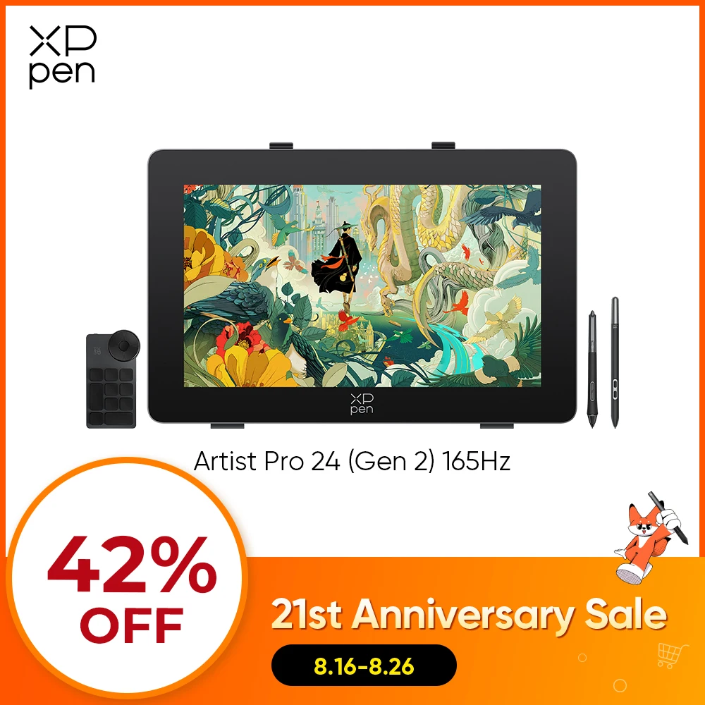 XPPen 165Hz Artist Pro 24 (Gen 2) Ultraschnelles Zeichendisplay 2,5K 23,8 Zoll Grafiktablett-Monitor 16K Level X3 Pro 99% sRGB