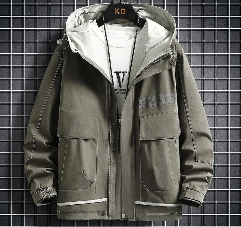 

Men's Spring Autumn Hooded Jacket, Breathable Comfortable Skin-friendly Coat, Durable Scratch-resistant Waterproof Windbreaker