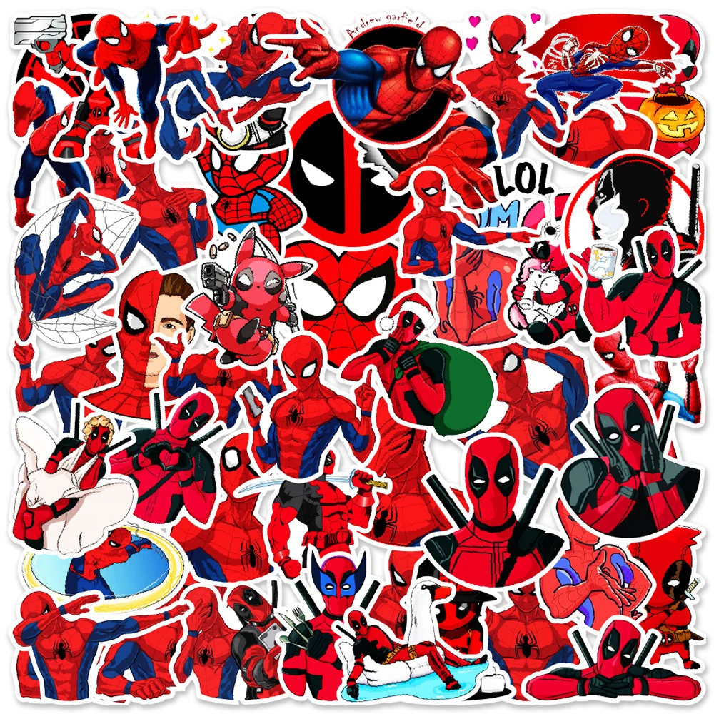 10/30/50pcs Cool Disney Deadpool Spider Man Cartoon Stickers Anime Super Hero Sticker Kids Toy Laptop Phone Luggage Decals Pack