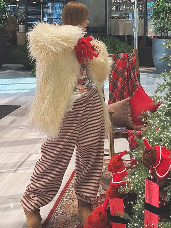 Faionable ارتفاع الخصر التخسيس شريط فرو الضأن سراويل تقليدية النساء شتاء جديد Sle Quali تنوعا سراويل طويلة Harajuku... #2