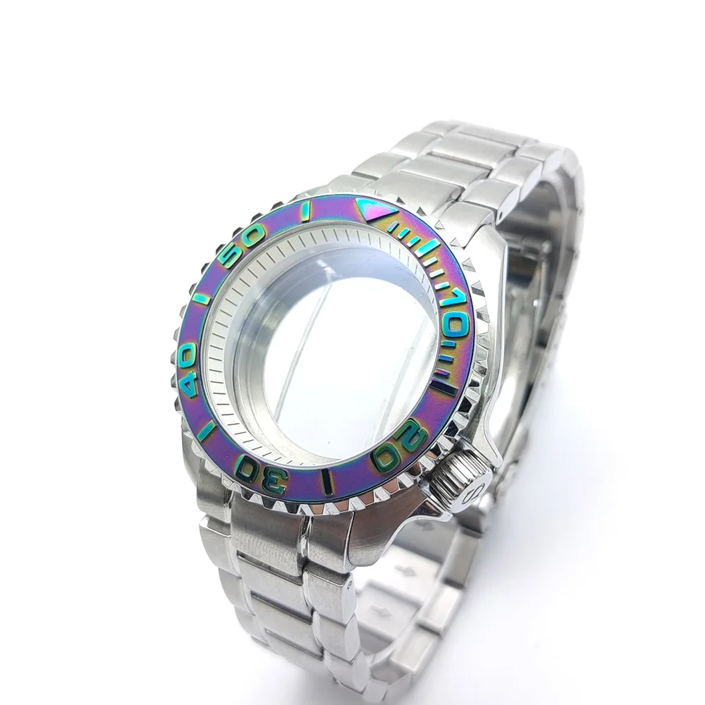 42mm Silver NH35 Watch Case Top Waterproof Sapphire Crysta For nh35 nh36 Automatic MovementSapphire Crystal Transparent Back