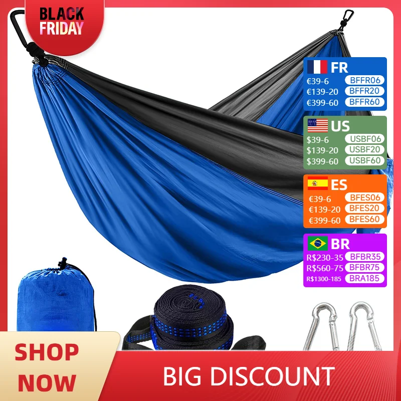 Portable Hammock Nylon Parachute Fabric Single and Double Size Outdoor Camping Hiking Garden Hammock