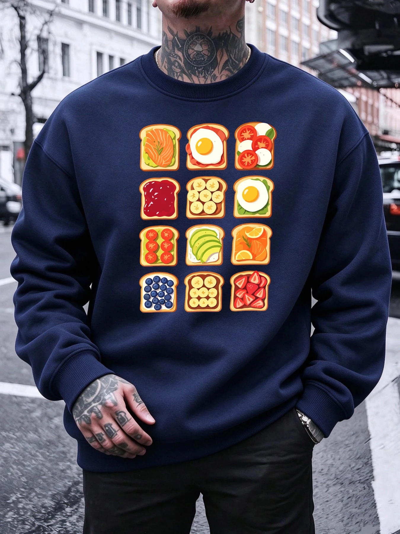 Assorted Toast Fruit Sandwiches Printing Sweatshirt Men'S Crewneck Casual Pullovers Fleece Loose Clothes Autumn Tracksuit