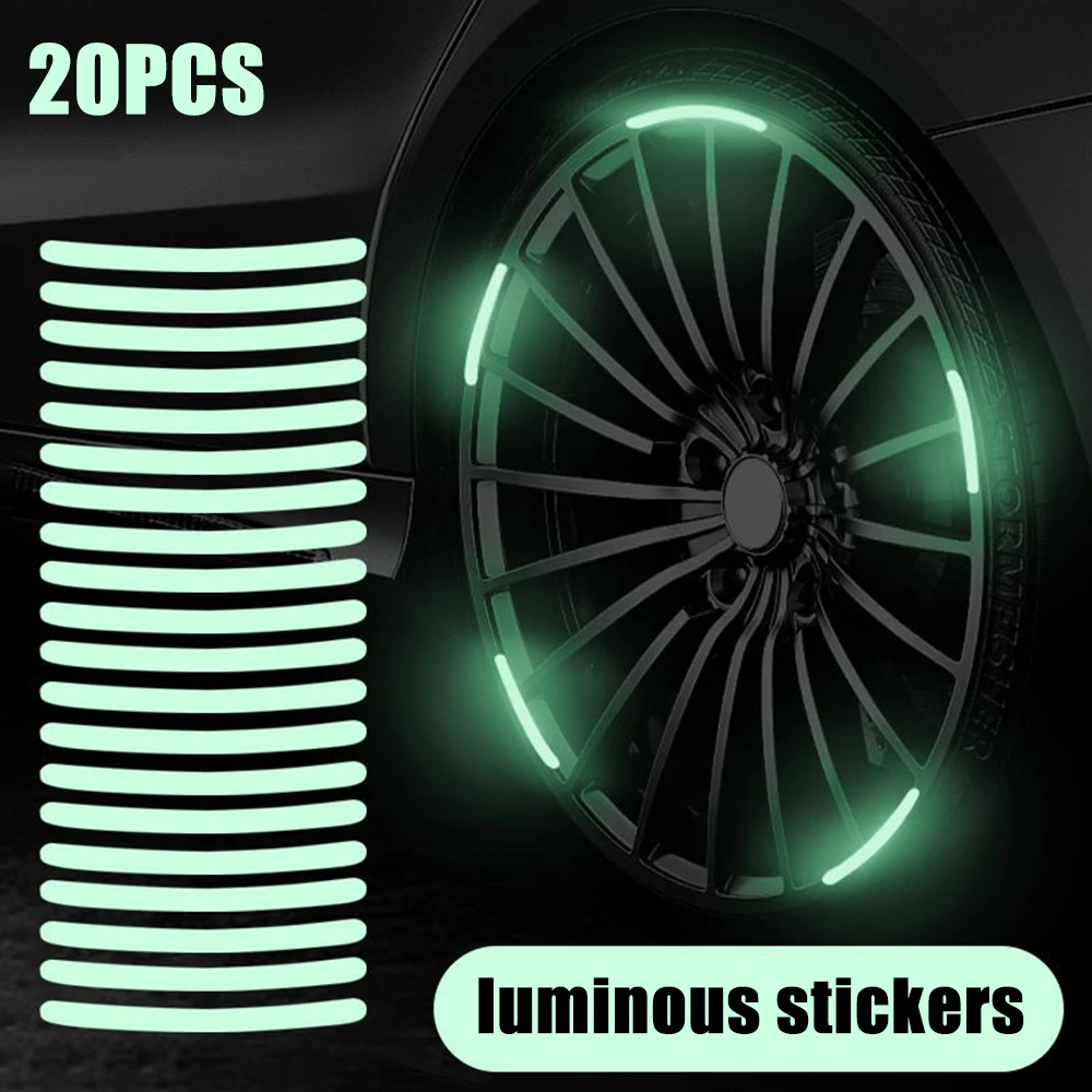 20 Pcs Reflective Sticker Tire Rim Luminous Car Wheel Hub Reflective Strips Sticker for Night Driving Car-Styling Accessories