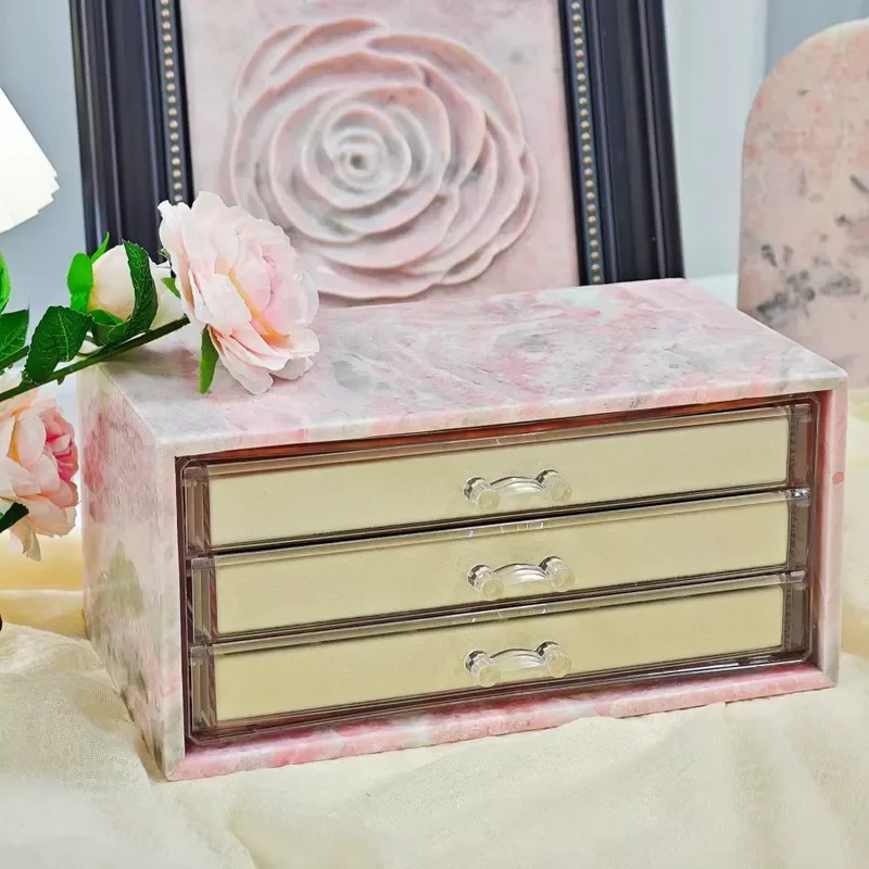 SAIDKOCC Custom Triple Deluxe Marble Jewelry Box 25.5x15x12.5cm Removable Cosmetics Storage Home Decor Organizer for Women