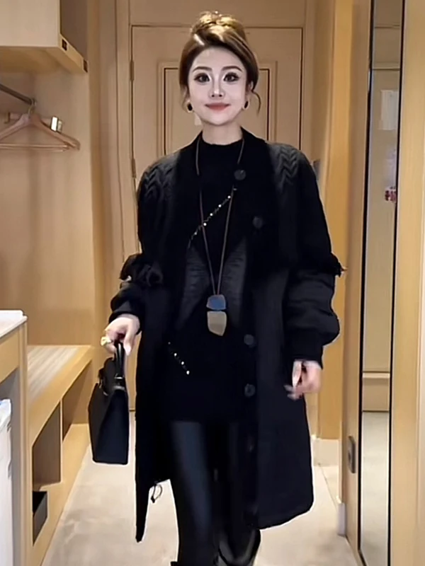 

Женский хлопковый кардиган больших размеров, осенне-зимний, новый, повседневный, свободного кроя, мягкий вязаный, средней длины, с эффектом стройности