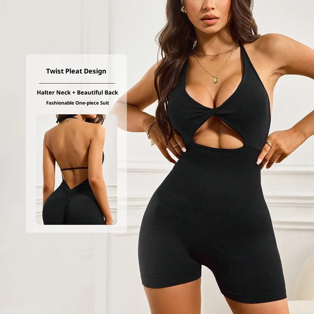 

Сексуальные комбинезоны для женщин для тренировок без рукавов с лямкой на шее, бесшовные цельные топы в рубчик для йоги, комбинезон для тренировок, одежда