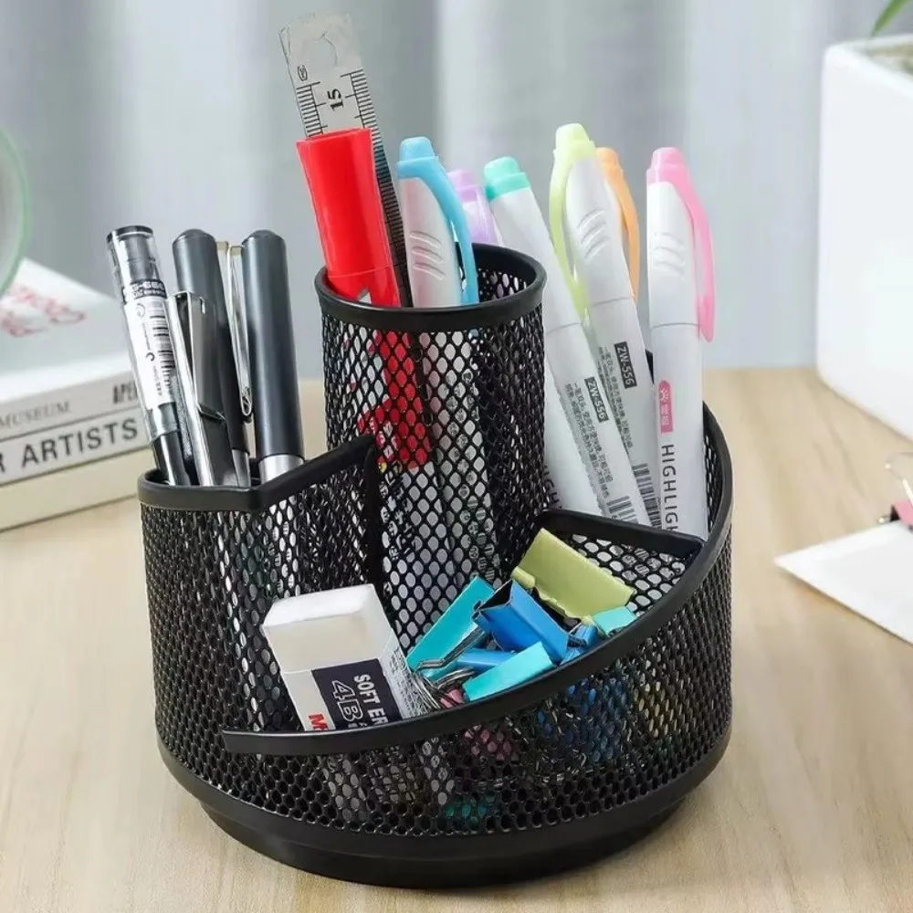

Space Saving Multi-functional Pen Holder Metal 360-degree Rotation Makeup Brush Holder Mesh Desktop Storage Box Home Office